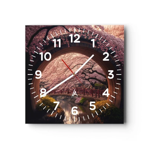 Wall clock - Clock on glass - Japanese Spring - 30x30 cm