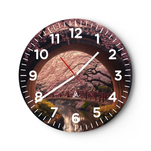 Wall clock - Clock on glass - Japanese Spring - 30x30 cm