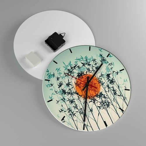 Wall clock - Clock on glass - Japanese Sun - 30x30 cm