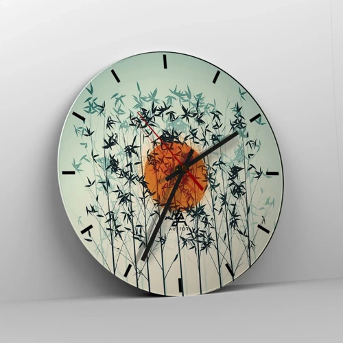 Wall clock - Clock on glass - Japanese Sun - 30x30 cm