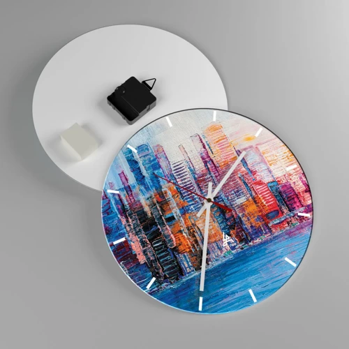 Wall clock - Clock on glass - Joyful Metropolis - 30x30 cm