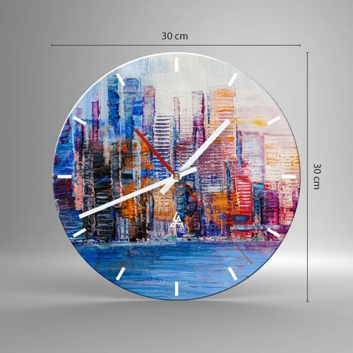 Wall clock - Clock on glass - Joyful Metropolis - 30x30 cm