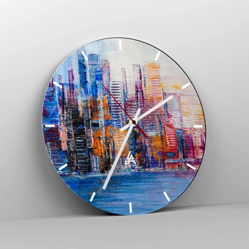 Wall clock - Clock on glass - Joyful Metropolis - 30x30 cm