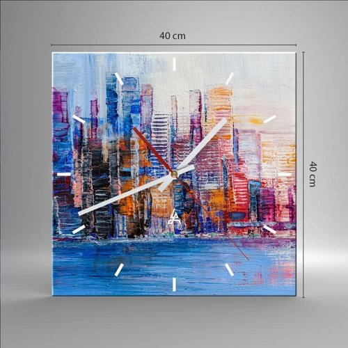 Wall clock - Clock on glass - Joyful Metropolis - 40x40 cm