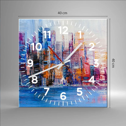 Wall clock - Clock on glass - Joyful Metropolis - 40x40 cm