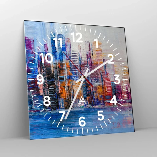 Wall clock - Clock on glass - Joyful Metropolis - 40x40 cm