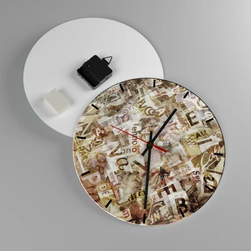 Wall clock - Clock on glass - Jumbled up Words - 30x30 cm