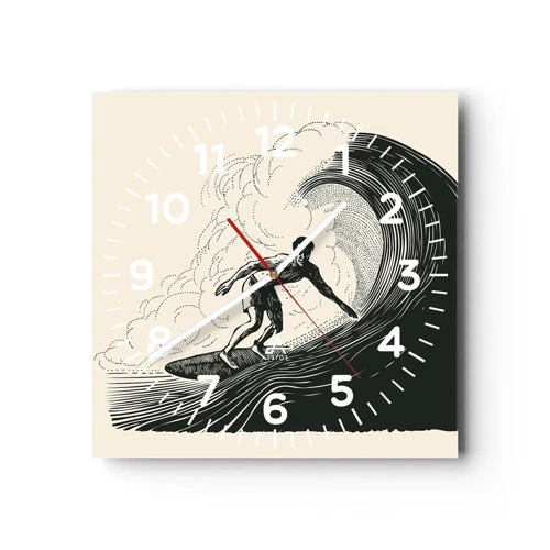 Wall clock - Clock on glass - King of the Wave - 40x40 cm