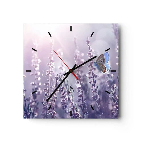 Wall clock - Clock on glass - Kiss of a Butterfly - 30x30 cm