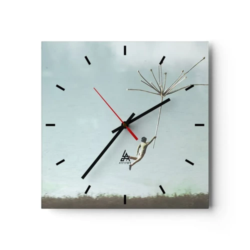 Wall clock - Clock on glass - Kites, Dandelions, Wind - 30x30 cm