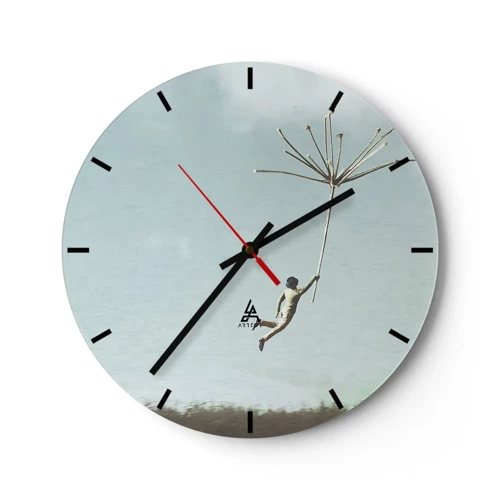 Wall clock - Clock on glass - Kites, Dandelions, Wind - 30x30 cm