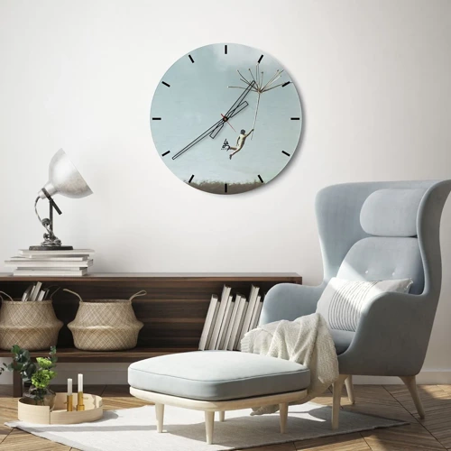 Wall clock - Clock on glass - Kites, Dandelions, Wind - 30x30 cm