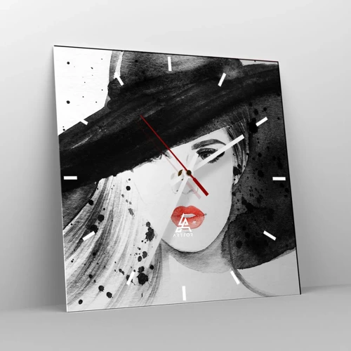 Wall clock - Clock on glass - Lady in Black - 30x30 cm