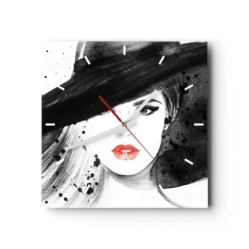 Wall clock - Clock on glass - Lady in Black - 40x40 cm