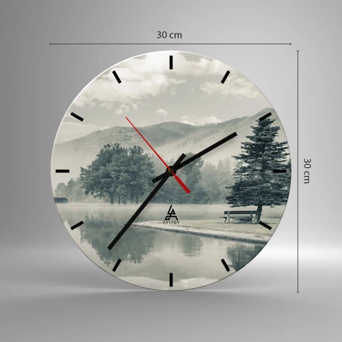 Wall clock - Clock on glass - Lake Is Still Asleep - 30x30 cm