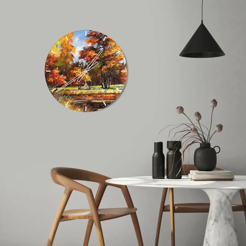 Wall clock - Clock on glass - Landscape in Gold and Brown - 40x40 cm
