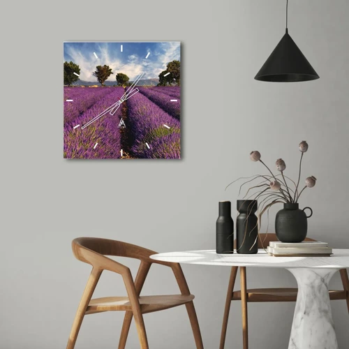 Wall clock - Clock on glass - Lavender Fields - 30x30 cm