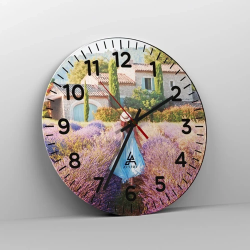 Wall clock - Clock on glass - Lavender Girl - 30x30 cm