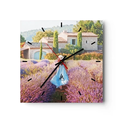 Wall clock - Clock on glass - Lavender Girl - 30x30 cm