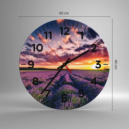 Wall clock - Clock on glass - Lavender World - 40x40 cm