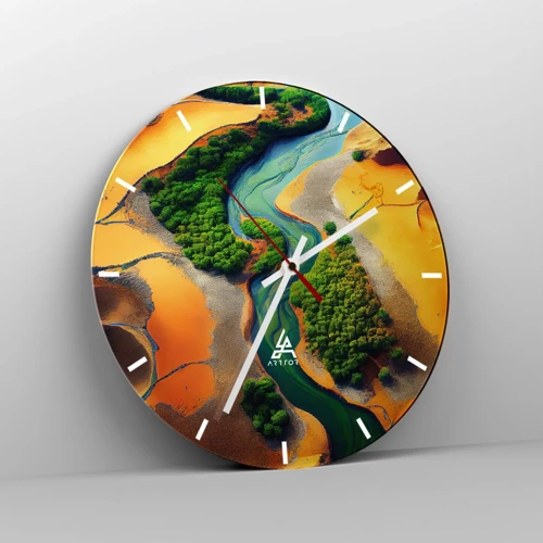 Wall clock - Clock on glass - Life-giving River - 40x40 cm