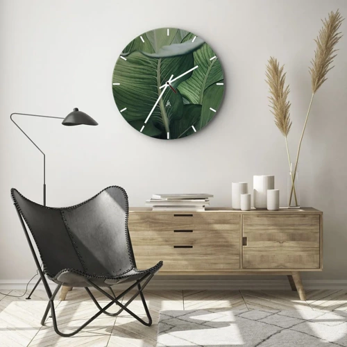 Wall clock - Clock on glass - Life in Intense Green Colour - 30x30 cm