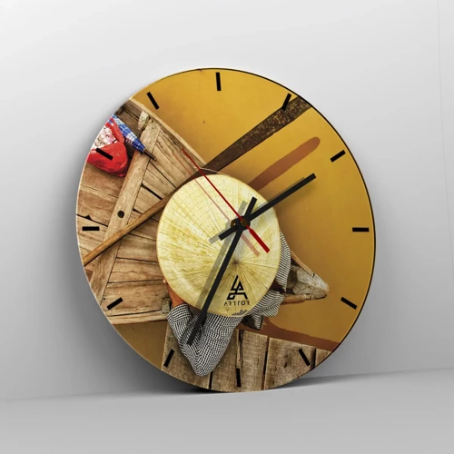 Wall clock - Clock on glass - Life on a Yellow River - 30x30 cm