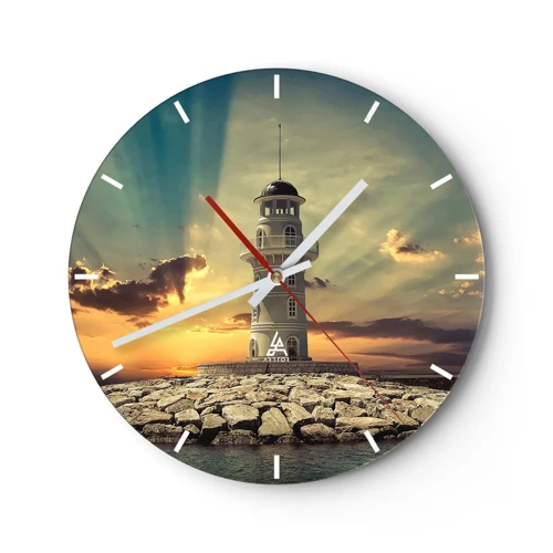 Wall clock - Clock on glass - Light, Hope, Beauty - 30x30 cm