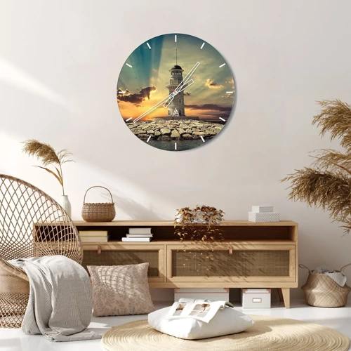 Wall clock - Clock on glass - Light, Hope, Beauty - 30x30 cm