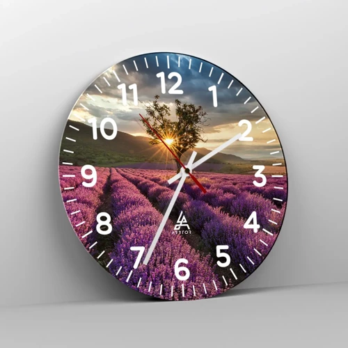 Wall clock - Clock on glass - Lilac Coloured Aroma - 30x30 cm