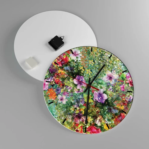 Wall clock - Clock on glass - Lost in the Flowers - 40x40 cm