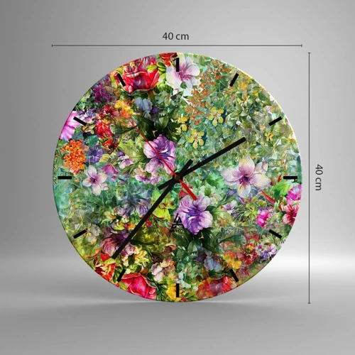 Wall clock - Clock on glass - Lost in the Flowers - 40x40 cm