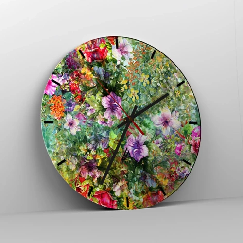 Wall clock - Clock on glass - Lost in the Flowers - 40x40 cm