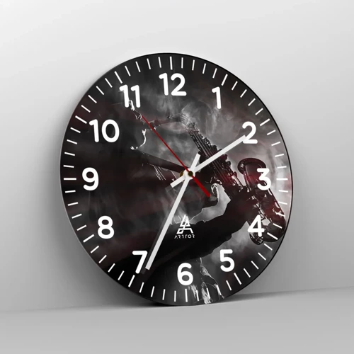 Wall clock - Clock on glass - Lost in the Fog of Jazz - 30x30 cm