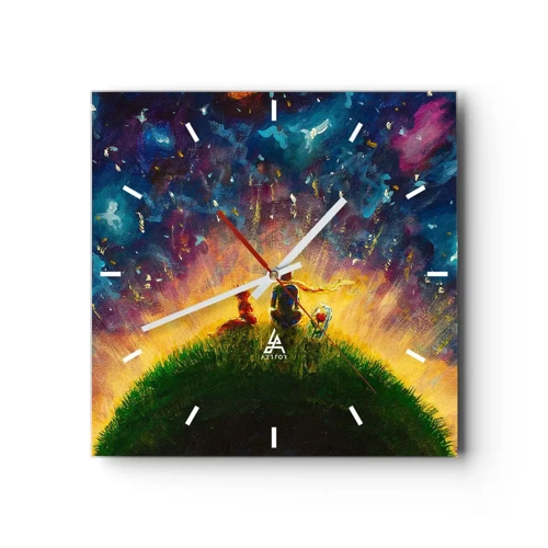 Wall clock - Clock on glass - Love and Friendship - Whole World - 30x30 cm