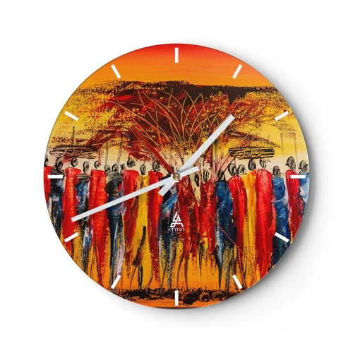 Wall clock - Clock on glass - Marching in the Rhythm of Tam-tam - 30x30 cm