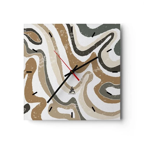 Wall clock - Clock on glass - Meanders of Earth Colours - 30x30 cm