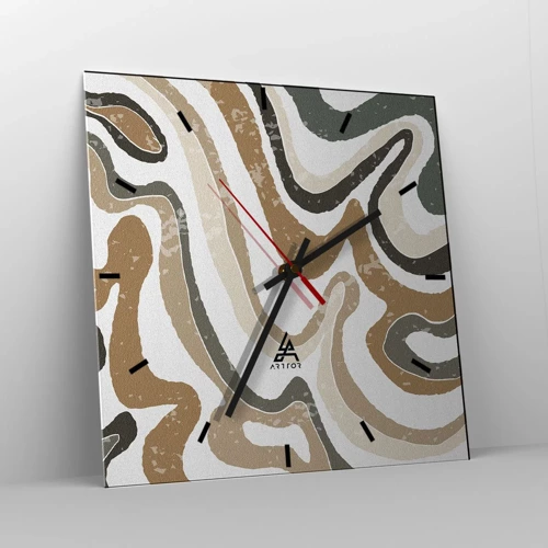 Wall clock - Clock on glass - Meanders of Earth Colours - 30x30 cm