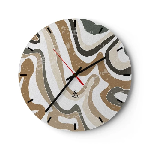 Wall clock - Clock on glass - Meanders of Earth Colours - 30x30 cm