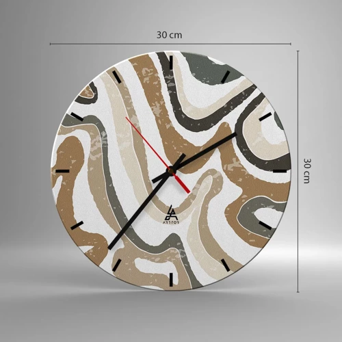 Wall clock - Clock on glass - Meanders of Earth Colours - 30x30 cm