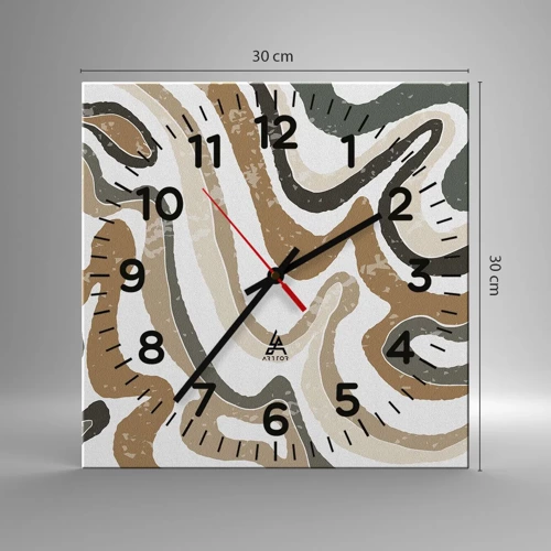 Wall clock - Clock on glass - Meanders of Earth Colours - 30x30 cm