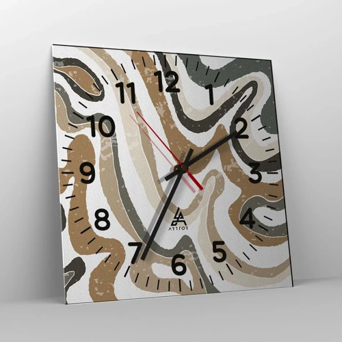 Wall clock - Clock on glass - Meanders of Earth Colours - 30x30 cm