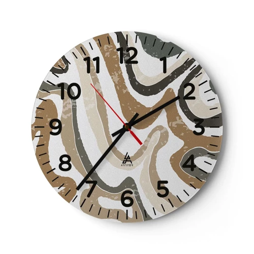 Wall clock - Clock on glass - Meanders of Earth Colours - 30x30 cm