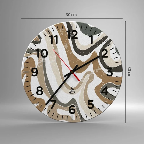 Wall clock - Clock on glass - Meanders of Earth Colours - 30x30 cm