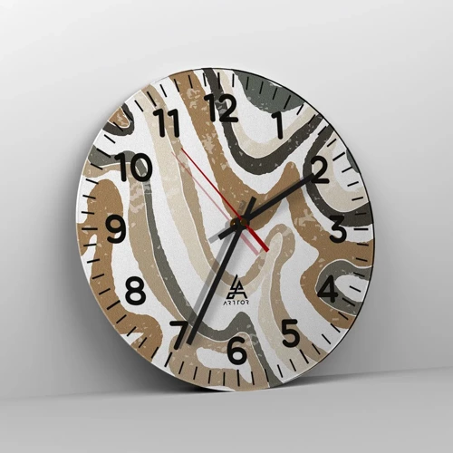 Wall clock - Clock on glass - Meanders of Earth Colours - 30x30 cm