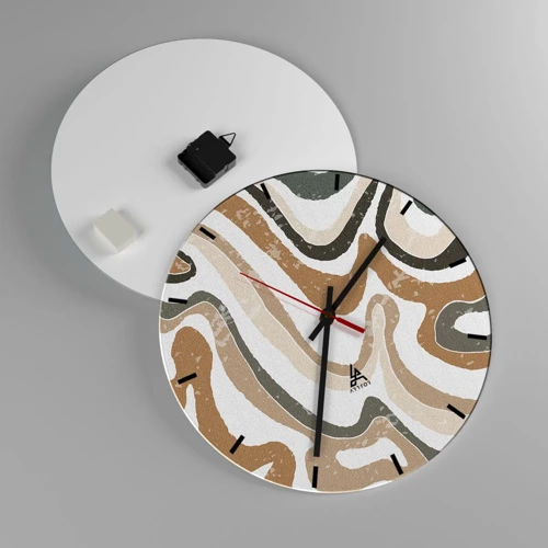 Wall clock - Clock on glass - Meanders of Earth Colours - 40x40 cm