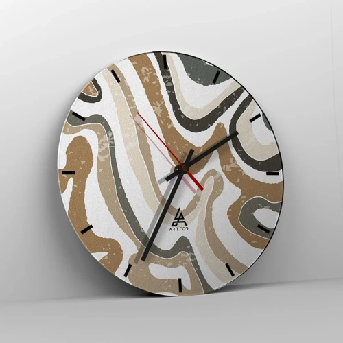 Wall clock - Clock on glass - Meanders of Earth Colours - 40x40 cm