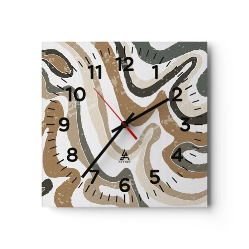 Wall clock - Clock on glass - Meanders of Earth Colours - 40x40 cm