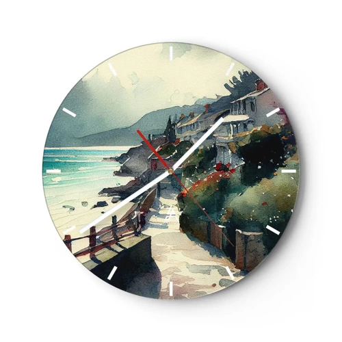 Wall clock - Clock on glass - Mediterranean Town - 30x30 cm