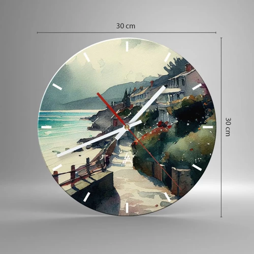 Wall clock - Clock on glass - Mediterranean Town - 30x30 cm